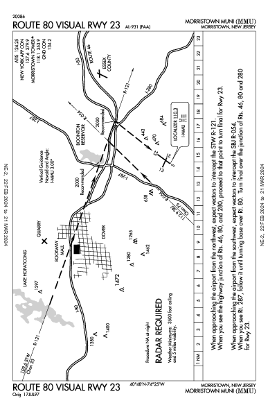 Morristown Muni Morristown, NJ (KMMU): ROUTE 80 VISUAL RWY 23 (IAP)