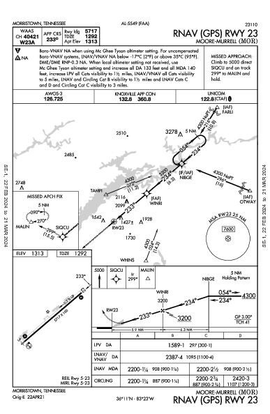 Moore-Murrell Morristown, TN (KMOR): RNAV (GPS) RWY 23 (IAP)