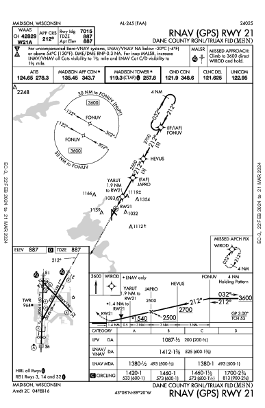Dane Co Rgnl Madison, WI (KMSN): RNAV (GPS) RWY 21 (IAP)