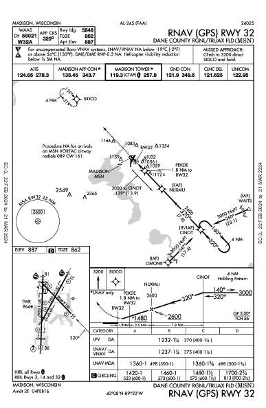 Dane Co Rgnl Madison, WI (KMSN): RNAV (GPS) RWY 32 (IAP)