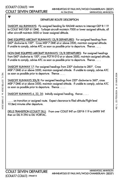 明尼阿波利斯－聖保羅國際機場 Minneapolis, MN (KMSP): COULT SEVEN (DP)