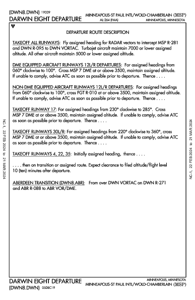 Международный Миннеаполис/Сент-Пол Minneapolis, MN (KMSP): DARWIN EIGHT (DP)