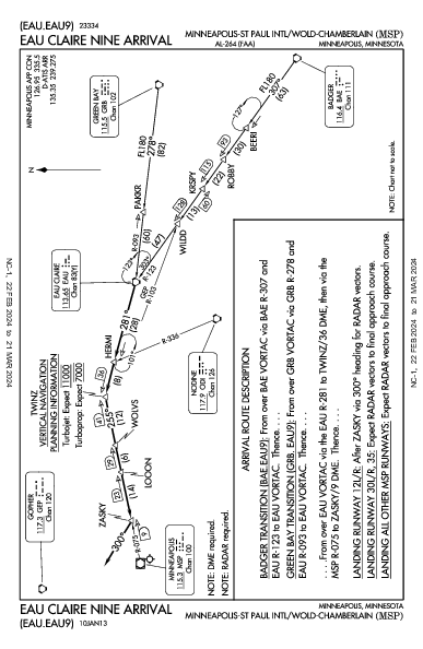 ミネアポリス・セントポール国際空港 Minneapolis, MN (KMSP): EAU CLAIRE NINE (STAR)