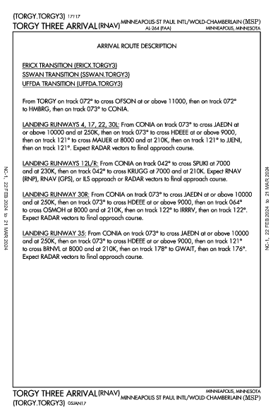 明尼阿波利斯－聖保羅國際機場 Minneapolis, MN (KMSP): TORGY THREE (RNAV) (STAR)