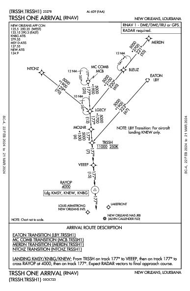 New Orleans Intl New Orleans, LA (KMSY): TRSSH ONE (RNAV) (STAR)