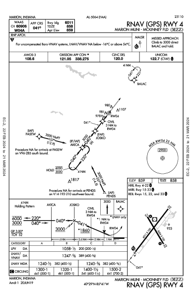 Marion Muni - Mckinney Fld Marion, IN (KMZZ): RNAV (GPS) RWY 04 (IAP)