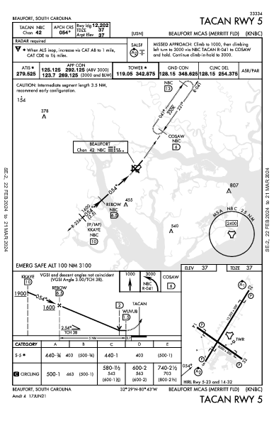 Beaufort Beaufort, SC (KNBC): TACAN RWY 05 (IAP)