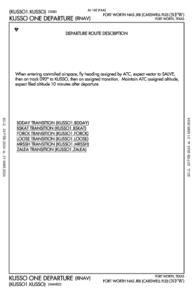 Carswell Field Fort Worth, TX (KNFW): KUSSO ONE (RNAV) (DP)