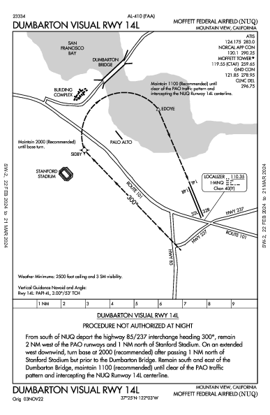 Moffett Federal Airfield Mountain View, CA (KNUQ): DUMBARTON VISUAL RWY 14L (IAP)