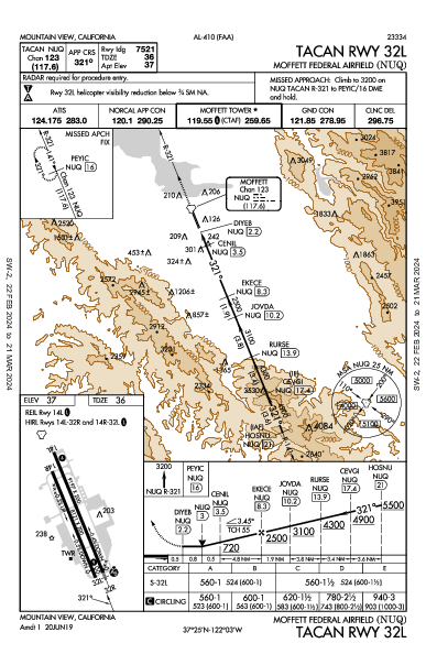 Moffett Federal Airfield Mountain View, CA (KNUQ): TACAN RWY 32L (IAP)