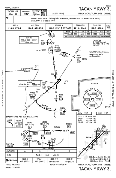 Yuma Intl Yuma, AZ (KNYL): TACAN Y RWY 03L (IAP)