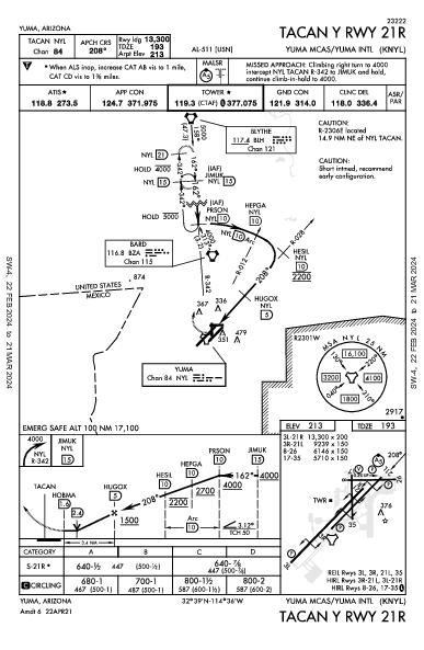Yuma Intl Yuma, AZ (KNYL): TACAN Y RWY 21R (IAP)