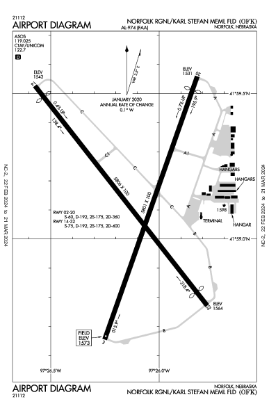 Norfolk Rgnl/Karl Stefan Meml Fld Norfolk, NE (KOFK): AIRPORT DIAGRAM (APD)