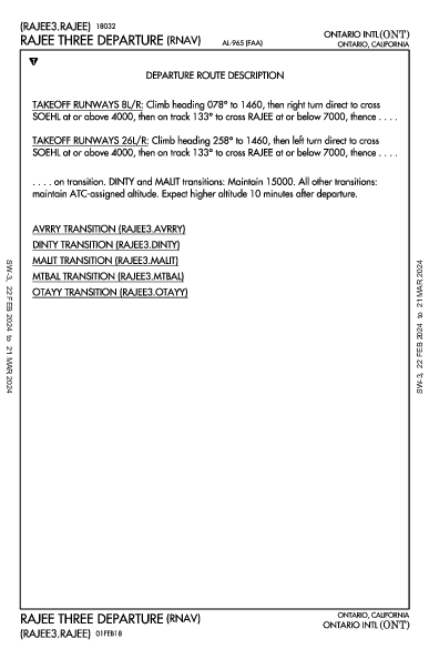 Ontario Intl Ontario, CA (KONT): RAJEE THREE (RNAV) (DP)