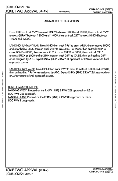 Ontario Intl Ontario, CA (KONT): JCKIE TWO (RNAV) (STAR)