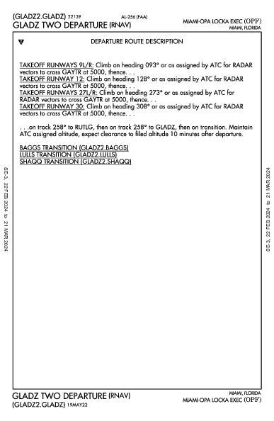 Opa-locka Executive Miami, FL (KOPF): GLADZ TWO (RNAV) (DP)
