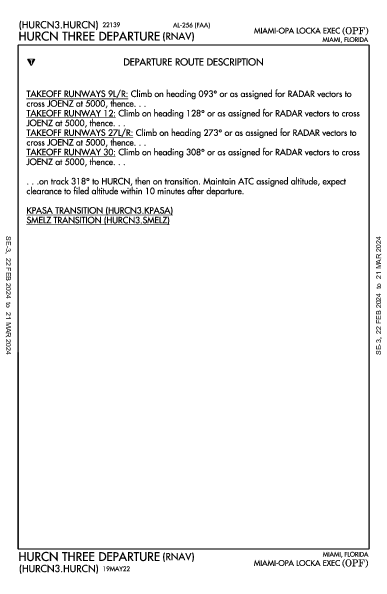 Opa-locka Executive Miami, FL (KOPF): HURCN THREE (RNAV) (DP)
