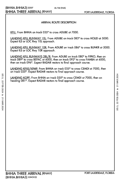 Opa-locka Executive Miami, FL (KOPF): BHHIA THREE (RNAV) (STAR)