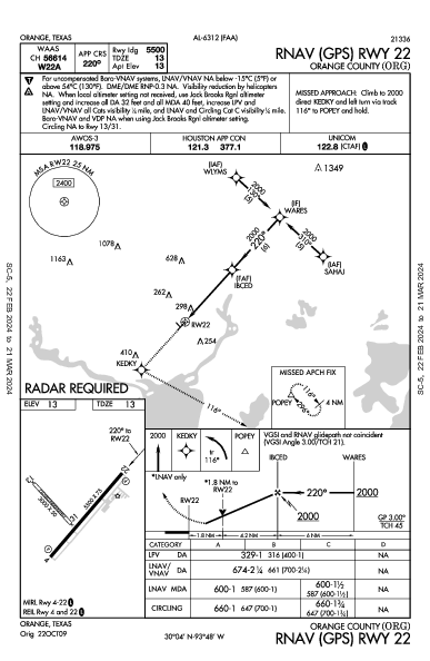 Orange County Orange, TX (KORG): RNAV (GPS) RWY 22 (IAP)