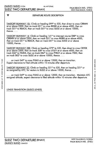 Int'l de Palm Beach West Palm Beach, FL (KPBI): SLIDZ TWO (RNAV) (DP)