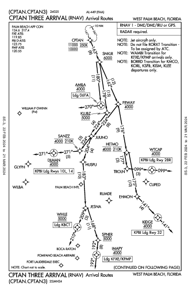 Int'l de Palm Beach West Palm Beach, FL (KPBI): CPTAN THREE (RNAV) (STAR)
