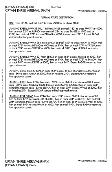 Int'l de Palm Beach West Palm Beach, FL (KPBI): CPTAN THREE (RNAV) (STAR)