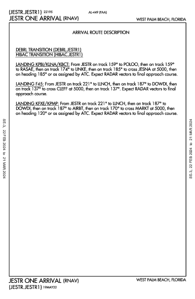 Int'l de Palm Beach West Palm Beach, FL (KPBI): JESTR ONE (RNAV) (STAR)