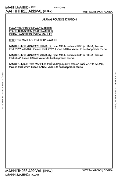 Int'l de Palm Beach West Palm Beach, FL (KPBI): MAHHI THREE (RNAV) (STAR)