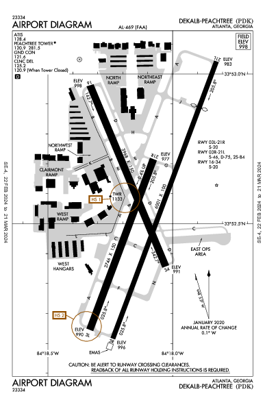 Dekalb-Peachtree Atlanta, GA (KPDK): AIRPORT DIAGRAM (APD)