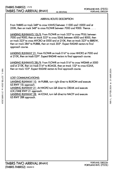 Int'l de Portland Portland, OR (KPDX): TMBRS TWO (RNAV) (STAR)