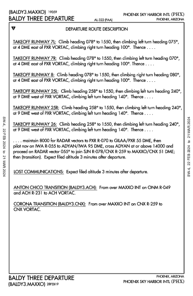 مطار فينيكس سكاي هاربر الدولي Phoenix, AZ (KPHX): BALDY THREE (DP)