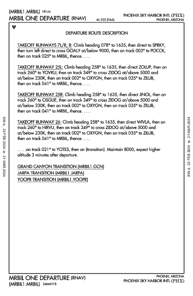 مطار فينيكس سكاي هاربر الدولي Phoenix, AZ (KPHX): MRBIL ONE (RNAV) (DP)