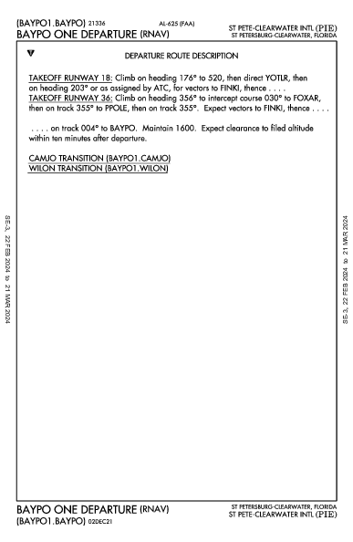 Int'l de Saint Petersburg-Clearwater St Petersburg-Clearwater, FL (KPIE): BAYPO ONE (RNAV) (DP)