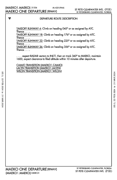 Int'l de Saint Petersburg-Clearwater St Petersburg-Clearwater, FL (KPIE): MAEKO ONE (RNAV) (DP)