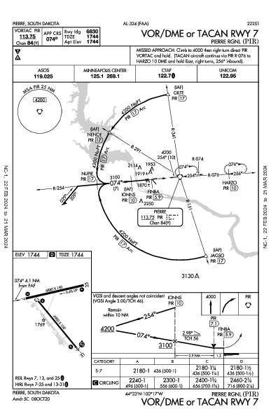 Pierre Rgnl Pierre, SD (KPIR): VOR/DME OR TACAN RWY 07 (IAP)