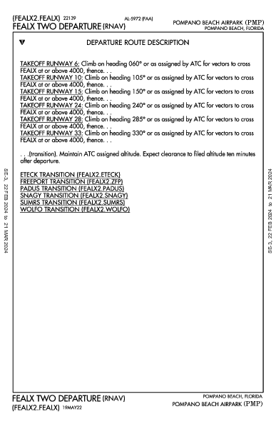 Pompano Beach Airpark Pompano Beach, FL (KPMP): FEALX TWO (RNAV) (DP)