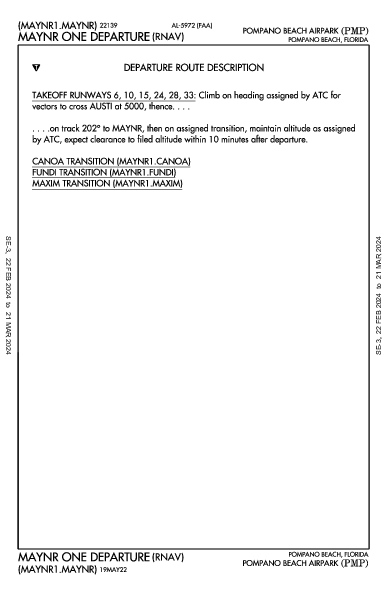 Pompano Beach Airpark Pompano Beach, FL (KPMP): MAYNR ONE (RNAV) (DP)
