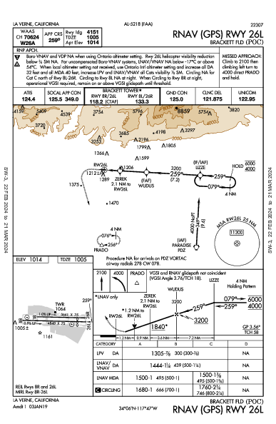 Brackett Fld La Verne, CA (KPOC): RNAV (GPS) RWY 26L (IAP)