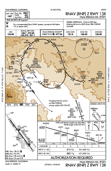 Int'l de Palm Springs Palm Springs, CA (KPSP): RNAV (RNP) Z RWY 13R (IAP)