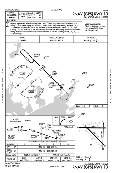 Palacios Muni Palacios, TX (KPSX): RNAV (GPS) RWY 13 (IAP)