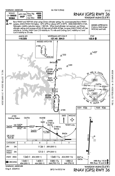 Warsaw Muni Warsaw, MO (KRAW): RNAV (GPS) RWY 36 (IAP)