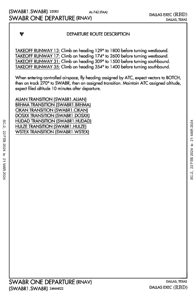Dallas Exec Dallas, TX (KRBD): SWABR ONE (RNAV) (DP)