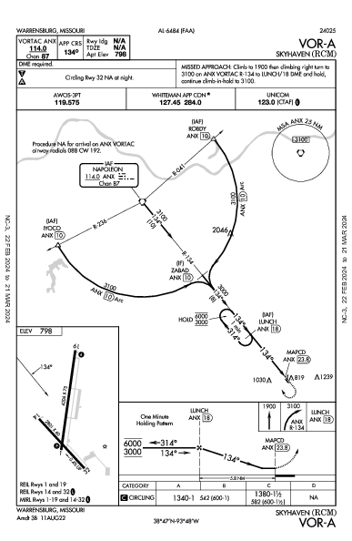 Skyhaven Warrensburg, MO (KRCM): VOR-A (IAP)