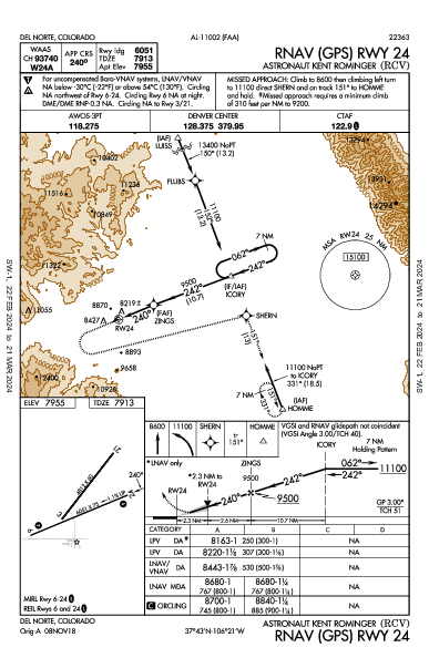 Astronaut Kent Rominger Del Norte, CO (KRCV): RNAV (GPS) RWY 24 (IAP)