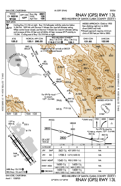 Santa Clara County San Jose, CA (KRHV): RNAV (GPS) RWY 13L (IAP)