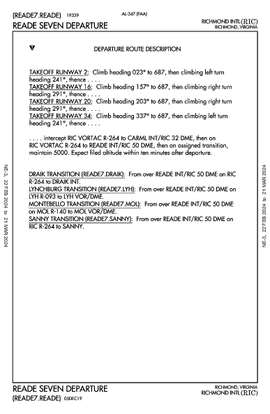 Richmond Intl Richmond, VA (KRIC): READE SEVEN (DP)