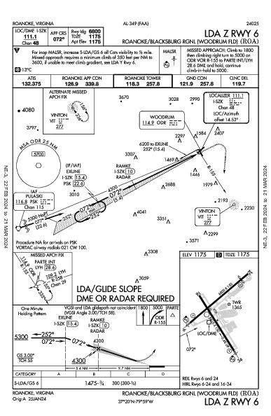 Roanoke Rgnl Roanoke, VA (KROA): LDA Z RWY 06 (IAP)