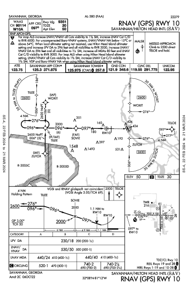 Int'l de Savannah/Hilton Head Savannah, GA (KSAV): RNAV (GPS) RWY 10 (IAP)