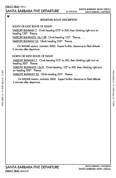 サンタバーバラ空港 Santa Barbara, CA (KSBA): SANTA BARBARA FIVE (DP)