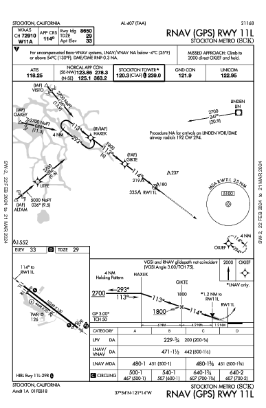 Stockton Metro Stockton, CA (KSCK): RNAV (GPS) RWY 11L (IAP)
